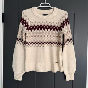 Abercrombie & Fitch Cream and Burgundy Patterned Sweater